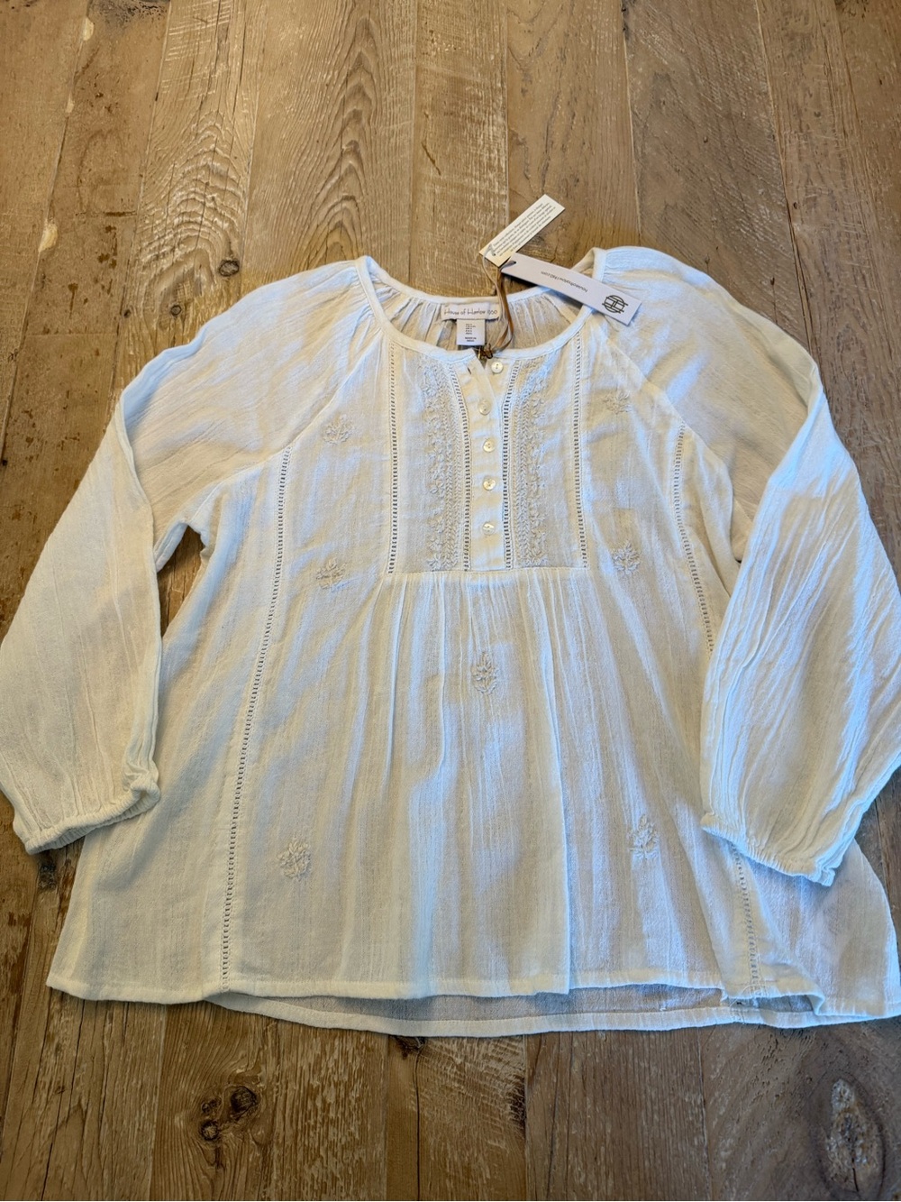 House of Harlow White Embroidered Peasant Top - Soft Cotton NWT L